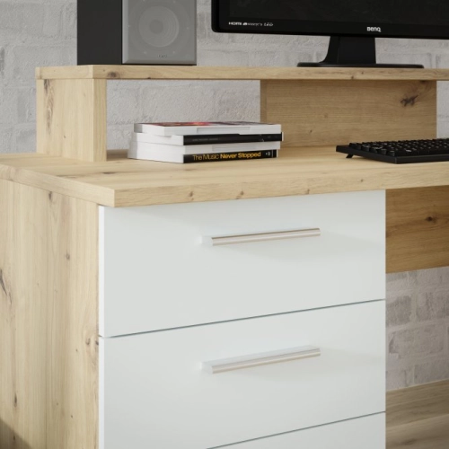 Biurko 145x60 cm z nadstawką na monitor Secret Grey/Dąb Artisan